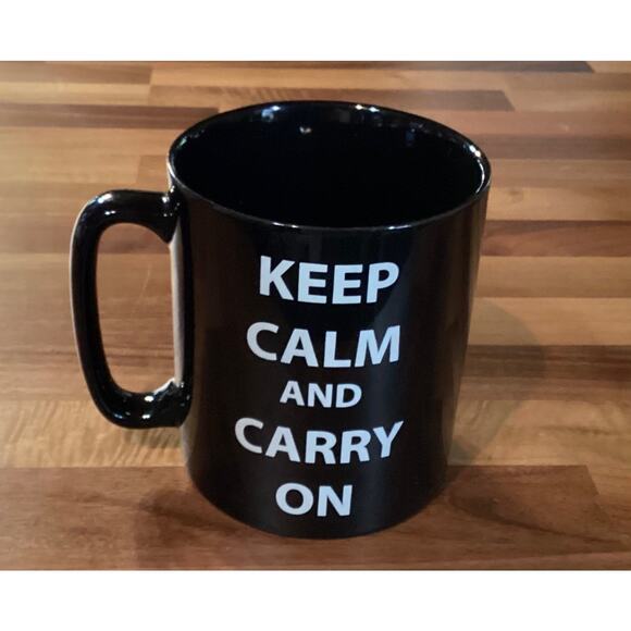 Black Oversized Mug Keep Calm and Carry On The Old Pottery Company 4.5” - Picture 1 of 10